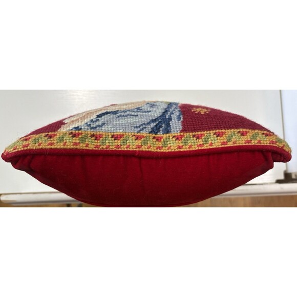 Christmas Holiday Throw Pillow Needlepoint Angel 10” Square Small Red - Picture 8 of 9